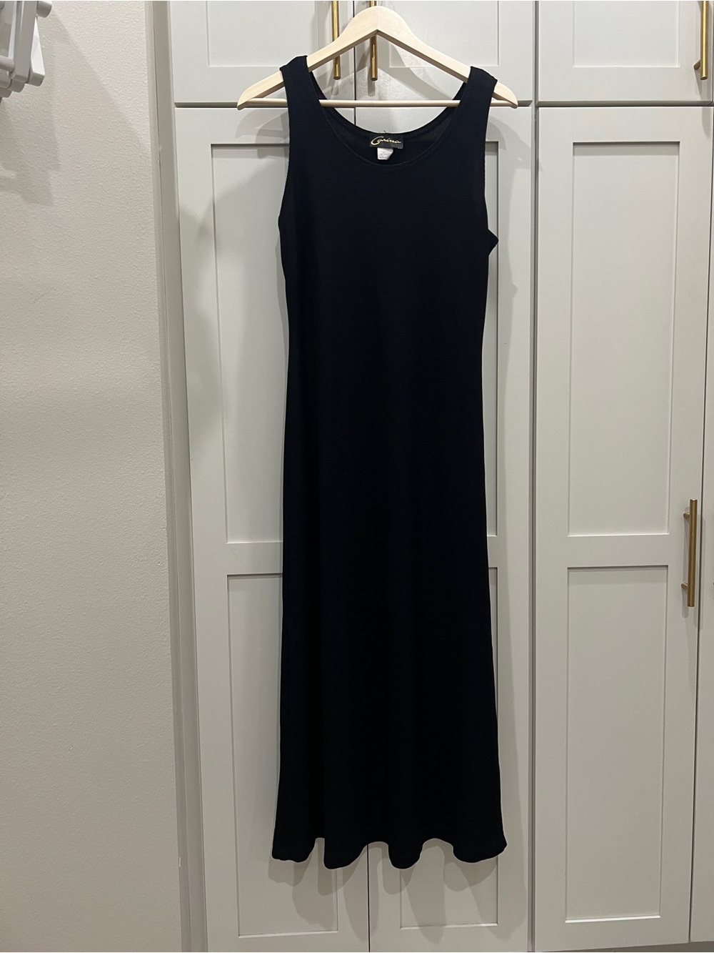 Vintage 90s Carina Black Knit Maxi Dress Size 10 Minimalist Column Tank